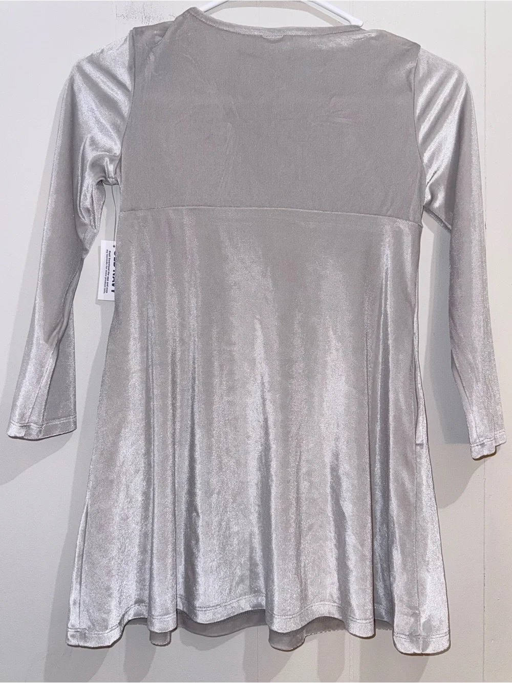 NWT Old Navy Girls Velvet Long Sleeve Tie Neck Swing Dress Silver Gray M 8
